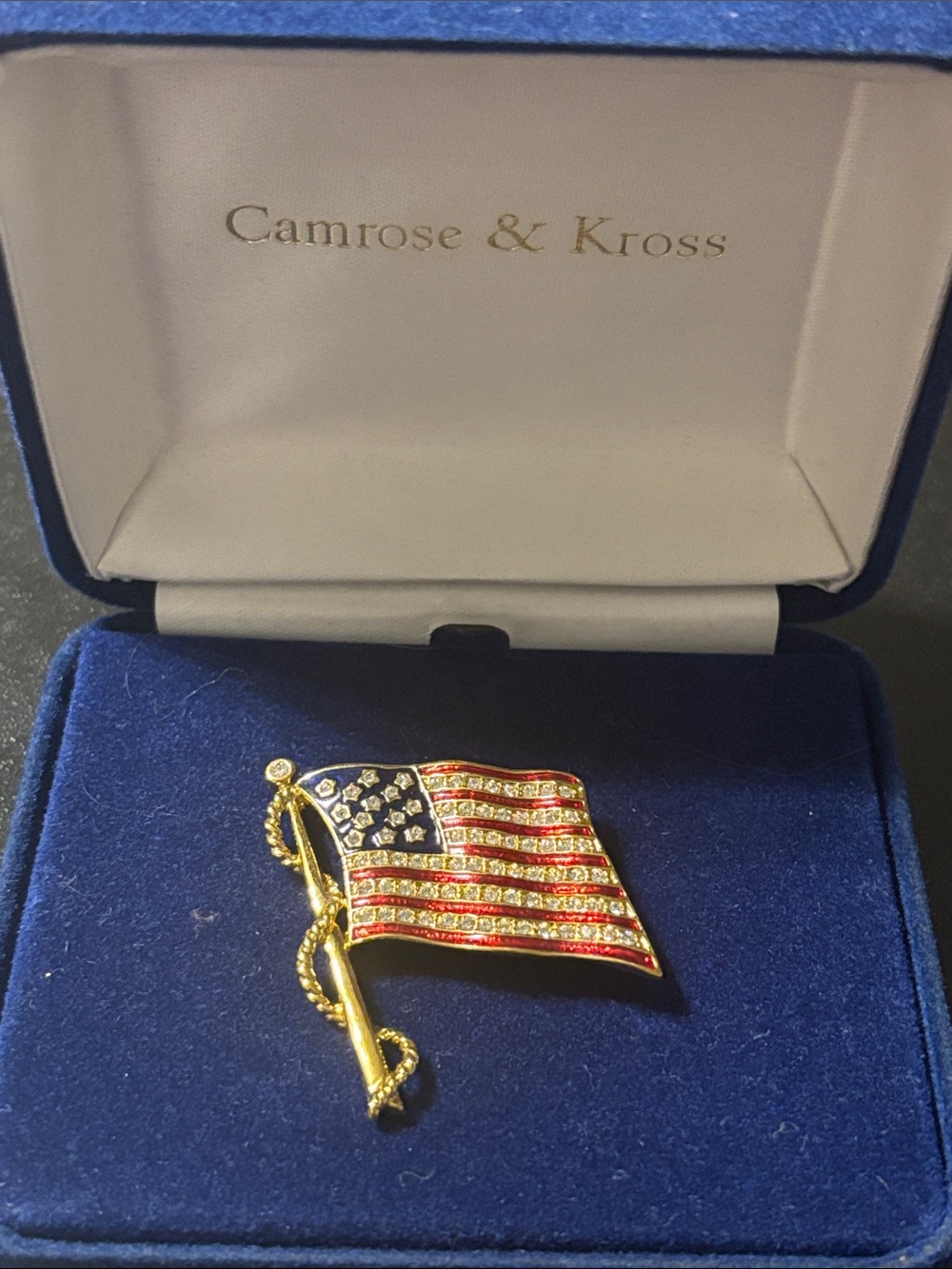 Camrose & Kross Gold American‎ Flag Pin with Red, White & Blue Crystals